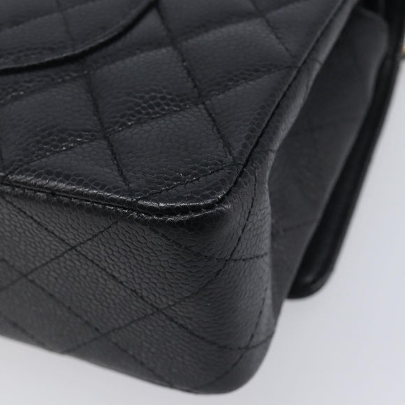 CHANEL Matelasse 25 Chain Shoulder Bag Caviar Skin Black Gold CC Auth BA16288SM