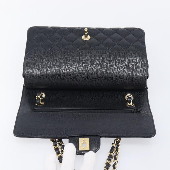 CHANEL Matelasse 25 Chain Shoulder Bag Caviar Skin Black Gold CC Auth BA16288SM