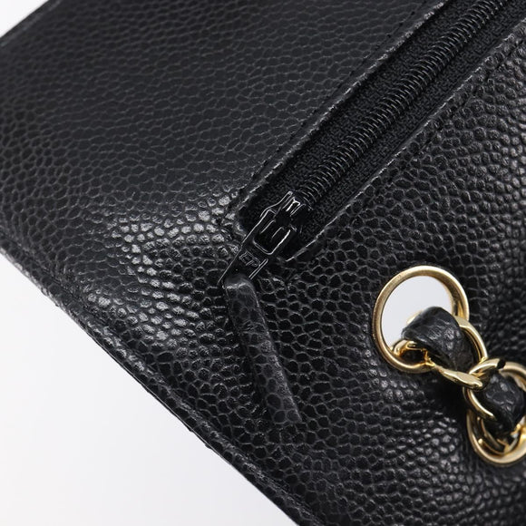 CHANEL Matelasse 25 Chain Shoulder Bag Caviar Skin Black Gold CC Auth BA16288SM
