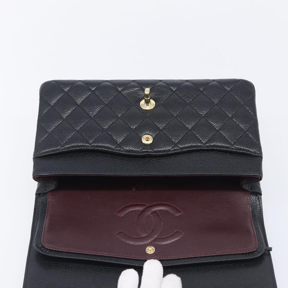 CHANEL Matelasse 25 Chain Shoulder Bag Caviar Skin Black Gold CC Auth BA16288SM