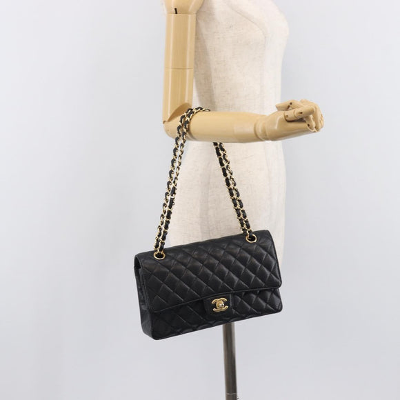 CHANEL Matelasse 25 Chain Shoulder Bag Caviar Skin Black Gold CC Auth BA16288SM