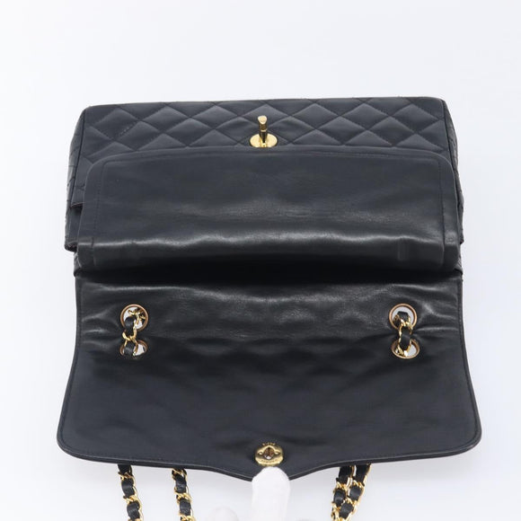 CHANEL Matelasse Chain Shoulder Bag Lamb Skin Paris limited Black Auth BA16289SM