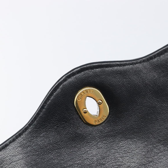 CHANEL Matelasse Chain Shoulder Bag Lamb Skin Paris limited Black Auth BA16289SM