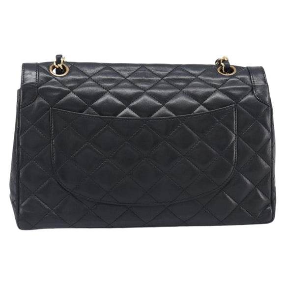 CHANEL Matelasse Chain Shoulder Bag Lamb Skin Paris limited Black Auth BA16289SM