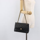CHANEL Matelasse Chain Shoulder Bag Lamb Skin Paris limited Black Auth BA16289SM-31