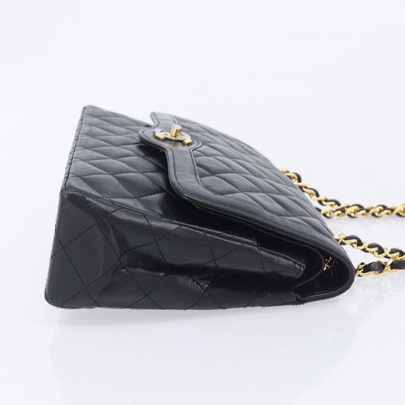 CHANEL Matelasse Chain Shoulder Bag Lamb Skin Paris limited Black Auth BA16289SM