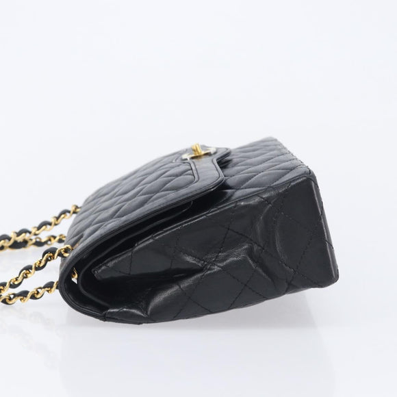 CHANEL Matelasse Chain Shoulder Bag Lamb Skin Paris limited Black Auth BA16289SM