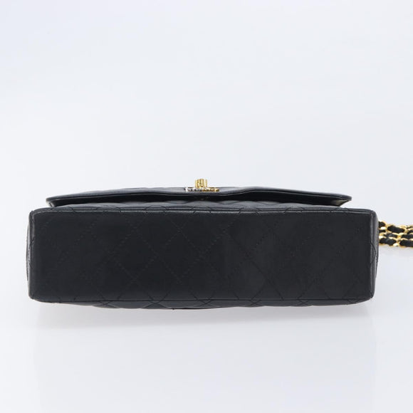 CHANEL Matelasse Chain Shoulder Bag Lamb Skin Paris limited Black Auth BA16289SM