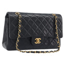 CHANEL Matelasse 25 Chain Shoulder Bag Lamb Skin Black Gold CC Auth BA16290SM-1