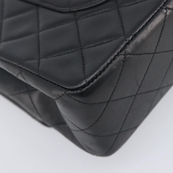 CHANEL Matelasse 25 Chain Shoulder Bag Lamb Skin Black Gold CC Auth BA16290SM