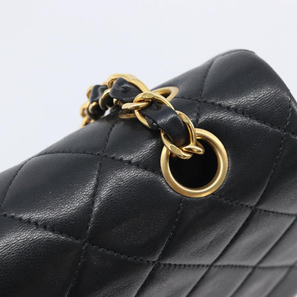 CHANEL Matelasse 25 Chain Shoulder Bag Lamb Skin Black Gold CC Auth BA16290SM