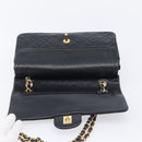 CHANEL Matelasse 25 Chain Shoulder Bag Lamb Skin Black Gold CC Auth BA16290SM-16