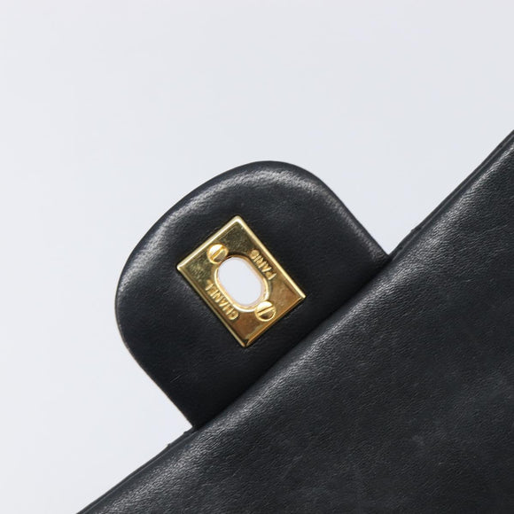CHANEL Matelasse 25 Chain Shoulder Bag Lamb Skin Black Gold CC Auth BA16290SM