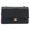 CHANEL Matelasse 25 Chain Shoulder Bag Lamb Skin Black Gold CC Auth BA16290SM-2
