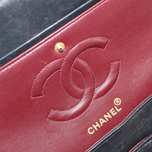 CHANEL Matelasse 25 Chain Shoulder Bag Lamb Skin Black Gold CC Auth BA16290SM