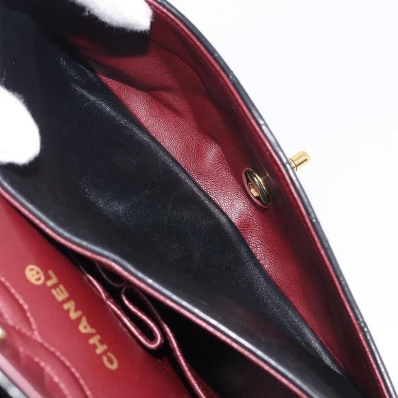 CHANEL Matelasse 25 Chain Shoulder Bag Lamb Skin Black Gold CC Auth BA16290SM