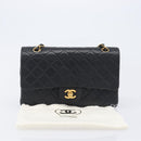 CHANEL Matelasse 25 Chain Shoulder Bag Lamb Skin Black Gold CC Auth BA16290SM-31