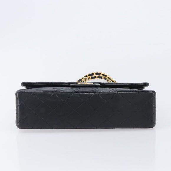 CHANEL Matelasse 25 Chain Shoulder Bag Lamb Skin Black Gold CC Auth BA16290SM