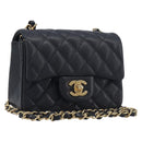 CHANEL Mini Matelasse 17 Chain Shoulder Bag Caviar Skin Black Auth BA16291SM-1