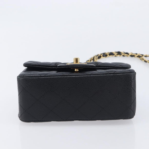 CHANEL Mini Matelasse 17 Chain Shoulder Bag Caviar Skin Black Auth BA16291SM