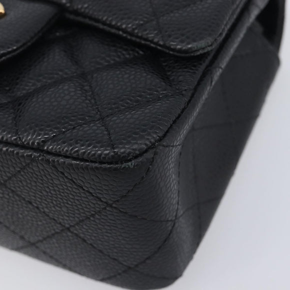 CHANEL Mini Matelasse 17 Chain Shoulder Bag Caviar Skin Black Auth BA16291SM
