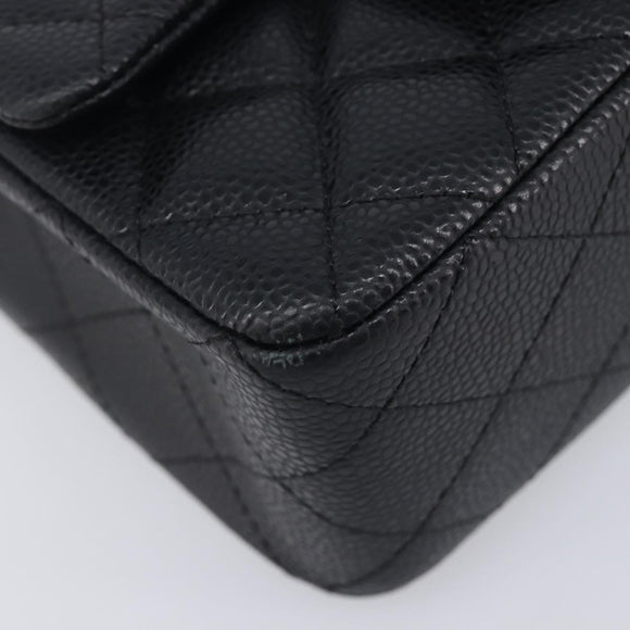 CHANEL Mini Matelasse 17 Chain Shoulder Bag Caviar Skin Black Auth BA16291SM