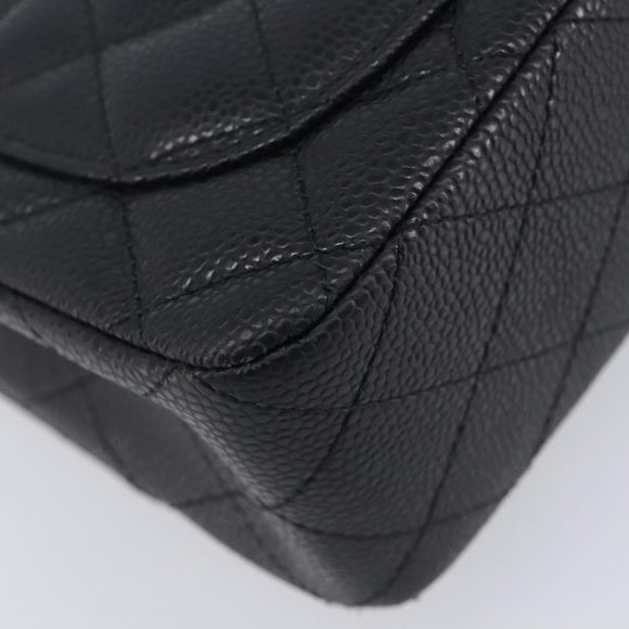 CHANEL Mini Matelasse 17 Chain Shoulder Bag Caviar Skin Black Auth BA16291SM