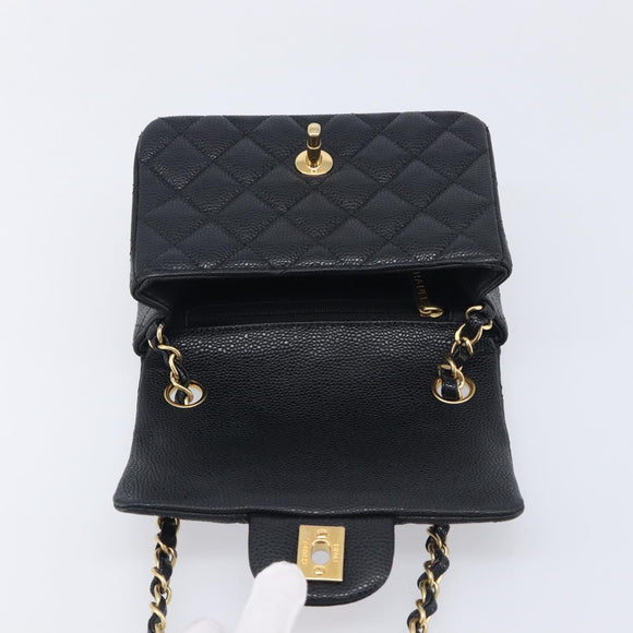 CHANEL Mini Matelasse 17 Chain Shoulder Bag Caviar Skin Black Auth BA16291SM