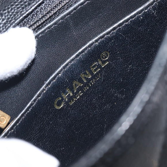 CHANEL Mini Matelasse 17 Chain Shoulder Bag Caviar Skin Black Auth BA16291SM