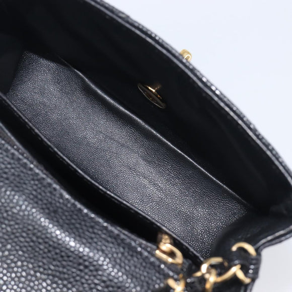 CHANEL Mini Matelasse 17 Chain Shoulder Bag Caviar Skin Black Auth BA16291SM