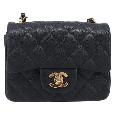 CHANEL Mini Matelasse 17 Chain Shoulder Bag Caviar Skin Black Auth BA16291SM - 0