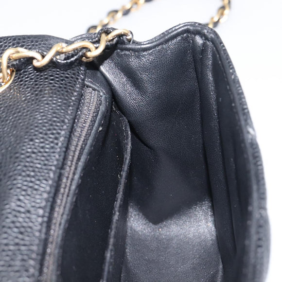 CHANEL Mini Matelasse 17 Chain Shoulder Bag Caviar Skin Black Auth BA16291SM