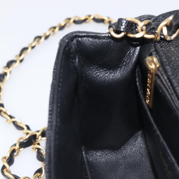 CHANEL Mini Matelasse 17 Chain Shoulder Bag Caviar Skin Black Auth BA16291SM