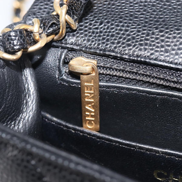 CHANEL Mini Matelasse 17 Chain Shoulder Bag Caviar Skin Black Auth BA16291SM