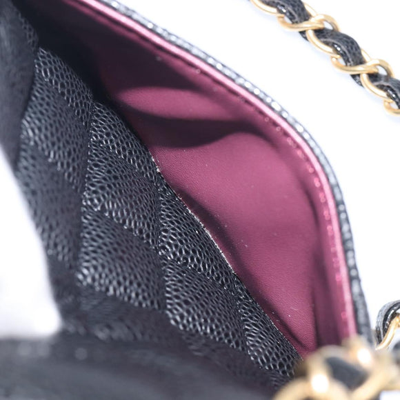 CHANEL Mini Matelasse 17 Chain Shoulder Bag Caviar Skin Black Auth BA16291SM