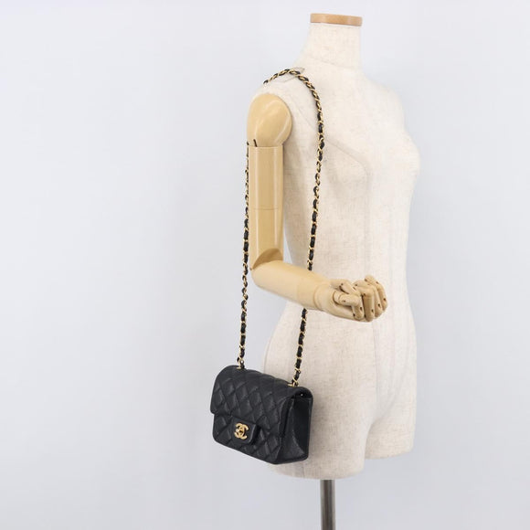 CHANEL Mini Matelasse 17 Chain Shoulder Bag Caviar Skin Black Auth BA16291SM