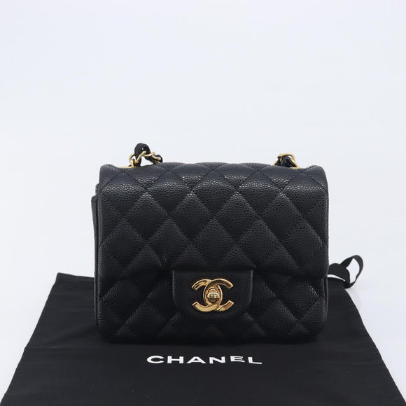CHANEL Mini Matelasse 17 Chain Shoulder Bag Caviar Skin Black Auth BA16291SM