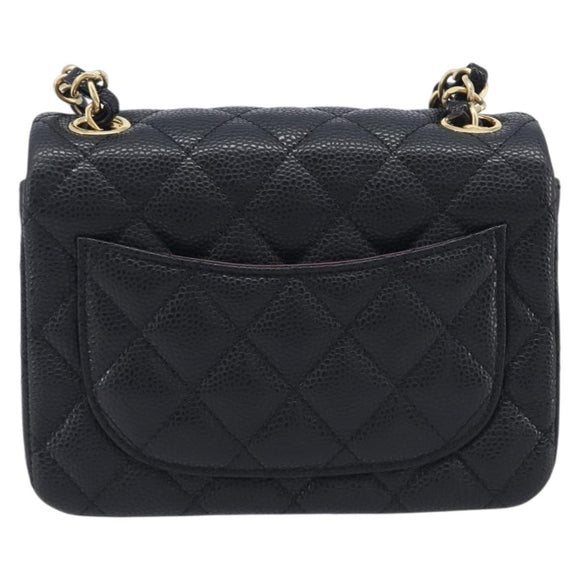 CHANEL Mini Matelasse 17 Chain Shoulder Bag Caviar Skin Black Auth BA16291SM
