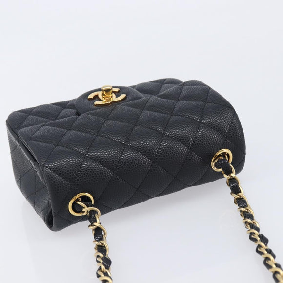 CHANEL Mini Matelasse 17 Chain Shoulder Bag Caviar Skin Black Auth BA16291SM