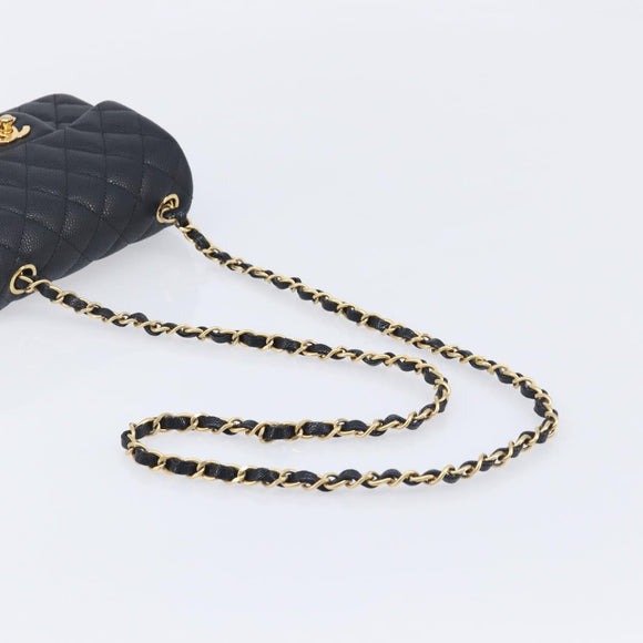 CHANEL Mini Matelasse 17 Chain Shoulder Bag Caviar Skin Black Auth BA16291SM