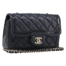 CHANEL Mini Matelasse 20 Chain Shoulder Bag Lamb Skin Black Gold Auth BA16292SM-1