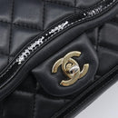 CHANEL Mini Matelasse 20 Chain Shoulder Bag Lamb Skin Black Gold Auth BA16292SM-15
