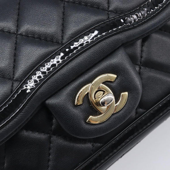 CHANEL Mini Matelasse 20 Chain Shoulder Bag Lamb Skin Black Gold Auth BA16292SM