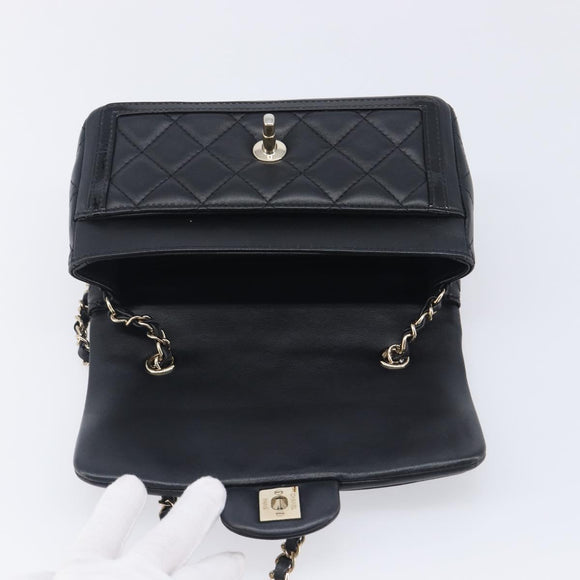 CHANEL Mini Matelasse 20 Chain Shoulder Bag Lamb Skin Black Gold Auth BA16292SM