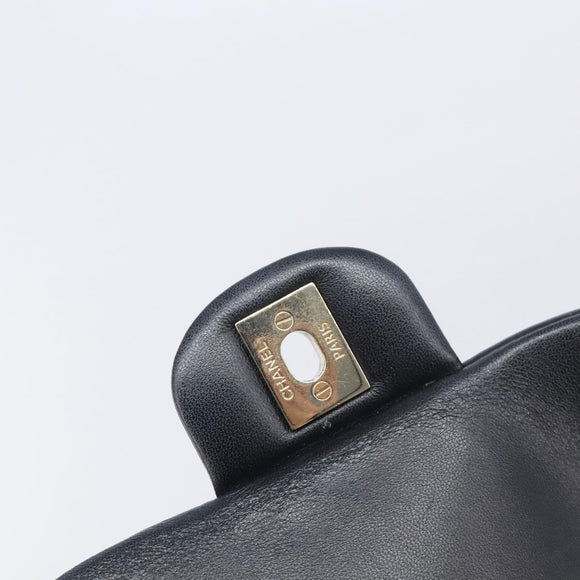 CHANEL Mini Matelasse 20 Chain Shoulder Bag Lamb Skin Black Gold Auth BA16292SM