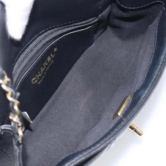 CHANEL Mini Matelasse 20 Chain Shoulder Bag Lamb Skin Black Gold Auth BA16292SM