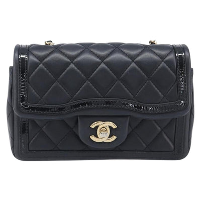 CHANEL Mini Matelasse 20 Chain Shoulder Bag Lamb Skin Black Gold Auth BA16292SM - 0