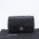 CHANEL Mini Matelasse 20 Chain Shoulder Bag Lamb Skin Black Gold Auth BA16292SM-29
