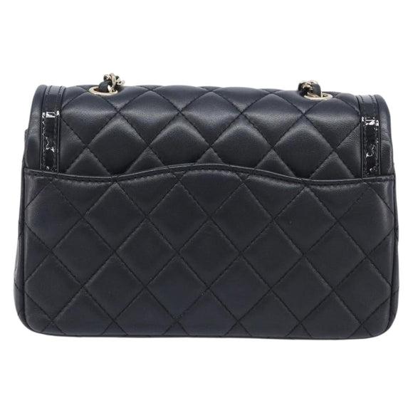 CHANEL Mini Matelasse 20 Chain Shoulder Bag Lamb Skin Black Gold Auth BA16292SM
