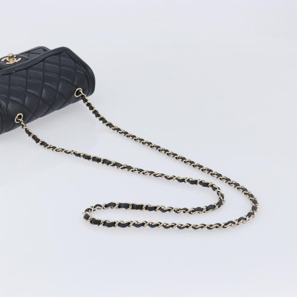 CHANEL Mini Matelasse 20 Chain Shoulder Bag Lamb Skin Black Gold Auth BA16292SM